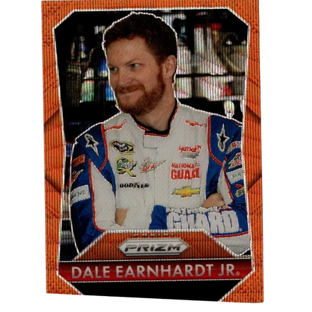 Orange-bordered panini prizm trading card featuring dale earnhardt jr earnhardt jr orange wave numbered 125 of 2025