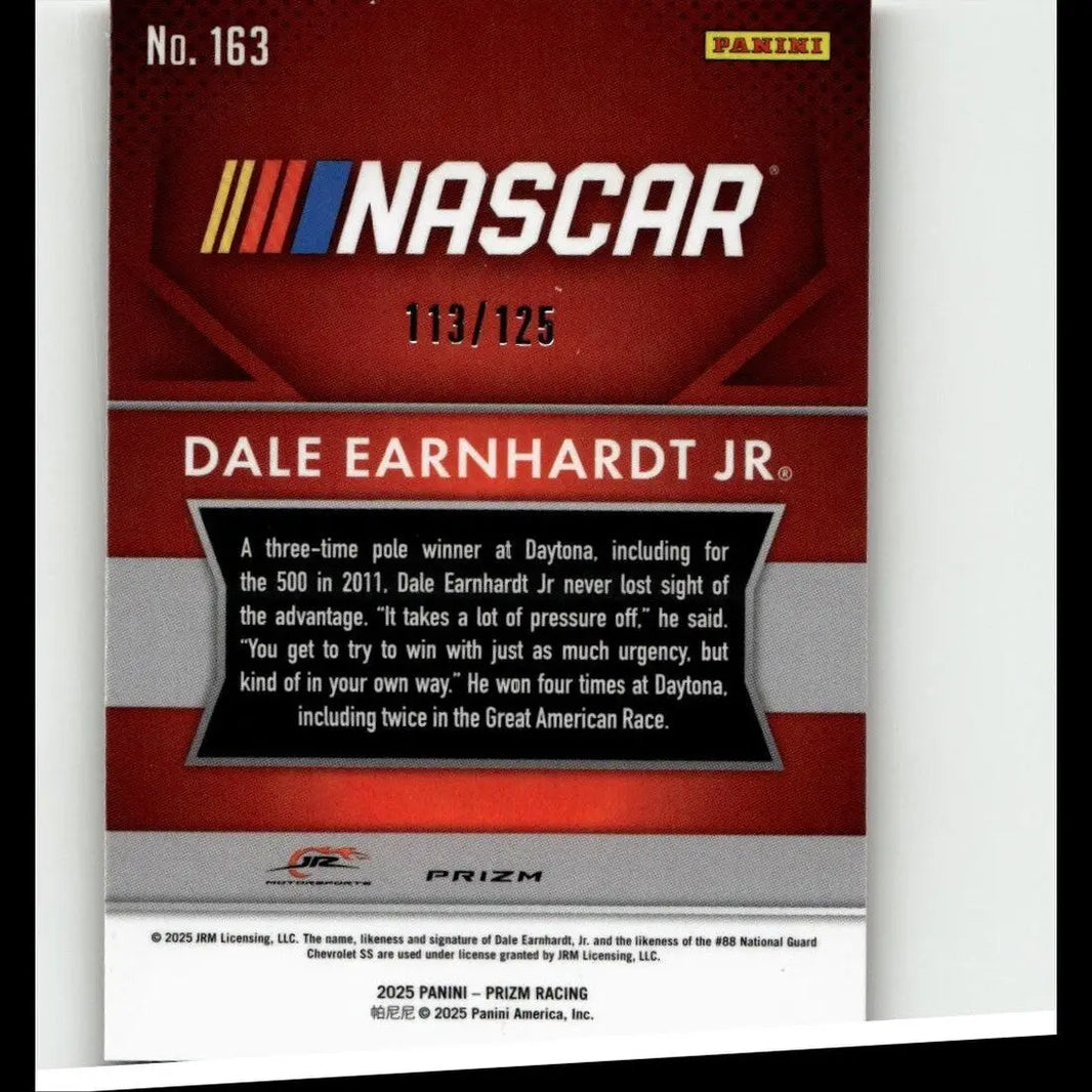 Red and silver nascar trading card featuring dale earnhardt jr orange wave from 2025 panini prizm numbered 125