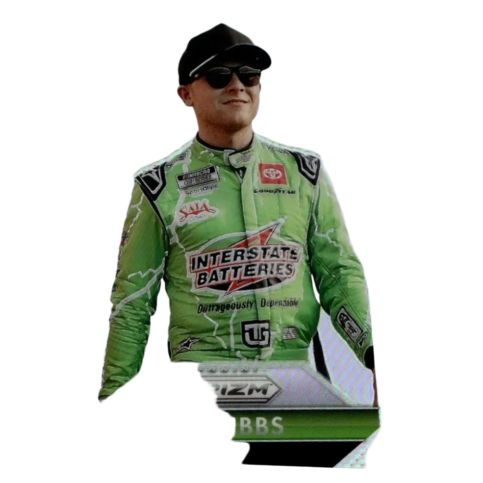2025 panini prizm #168 ty gibbs silver featuring green racing suit with lightning bolt designs black cap and sunglasses