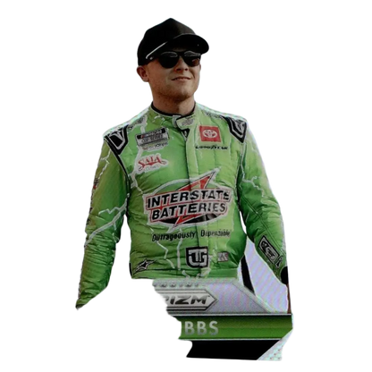 2025 panini prizm #168 ty gibbs silver featuring green racing suit with lightning bolt designs black cap and sunglasses
