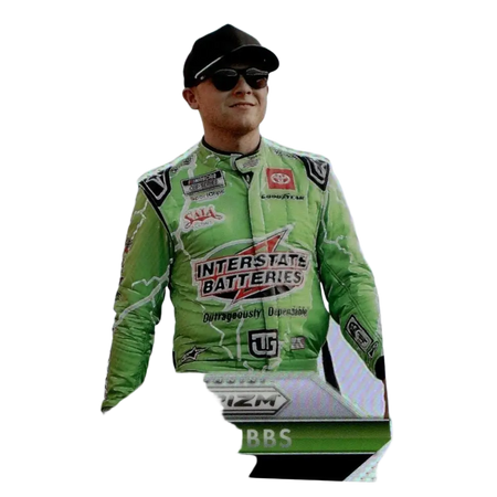 2025 panini prizm #168 ty gibbs silver featuring green racing suit with lightning bolt designs black cap and sunglasses