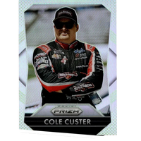 Black and red racing suit with sponsor logos worn by cole custer in 2025 panini prizm cole custer silver card