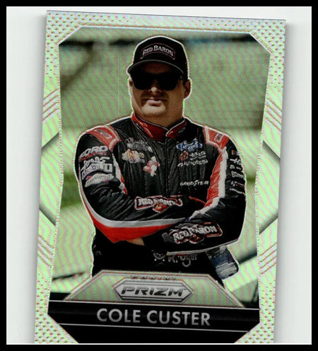 2025 panini prizm cole custer silver trading card featuring cole custer in green and silver prizm design