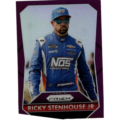 Purple-bordered 2025 panini prizm trading card featuring nascar driver ricky stenhouse jr purple limited edition 99/99