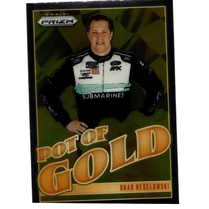 2025 panini prizm #2 brad keselowski pot of gold trading card featuring the driver in black white and teal suit