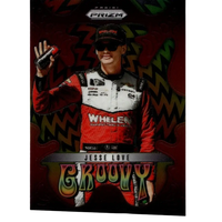 Red and white racing suit with black accents featuring whelen branding in 2025 panini prizm jesse love groovy