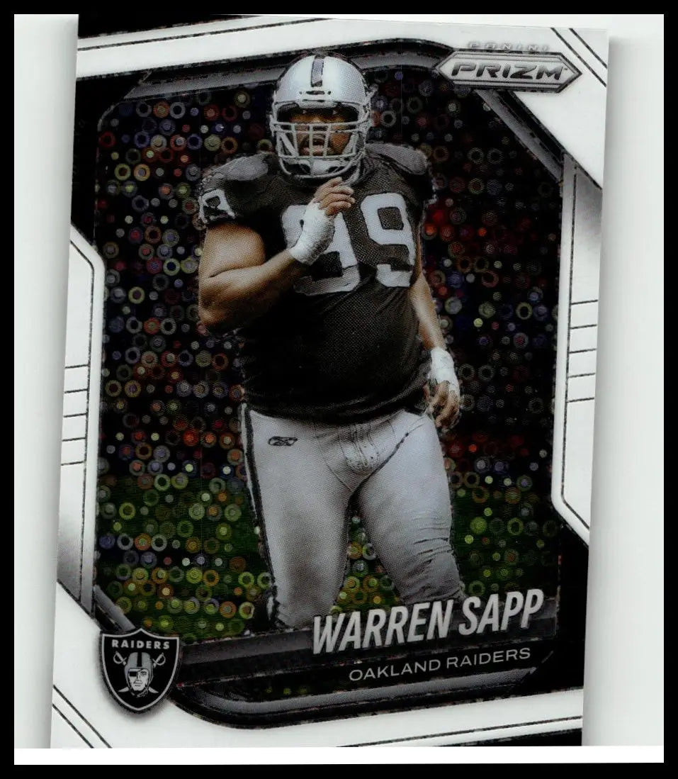 Silver and black 2025 panini prizm football trading card featuring warren sapp in number 99 jersey no huddle edition