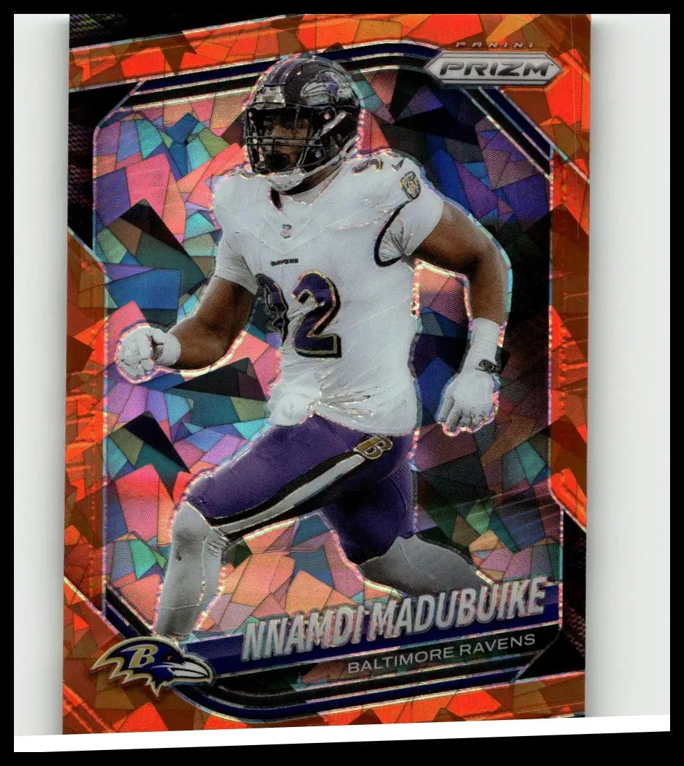This 2025 panini prizm #22 nnamdi madubuike orange ice trading card features vibrant orange geometric patterns