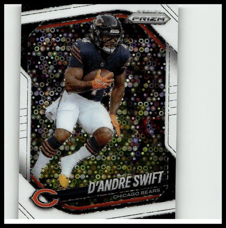 2025 panini prizm #236 d’andre swift white disco football card showing swift in navy blue jersey running with ball