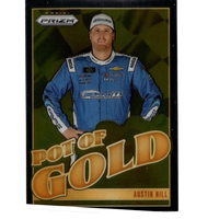 Blue racing suit with white accents and sponsor logos worn by Austin Hill on 2025 Panini Prizm Austin Hill Pot Of Gold card