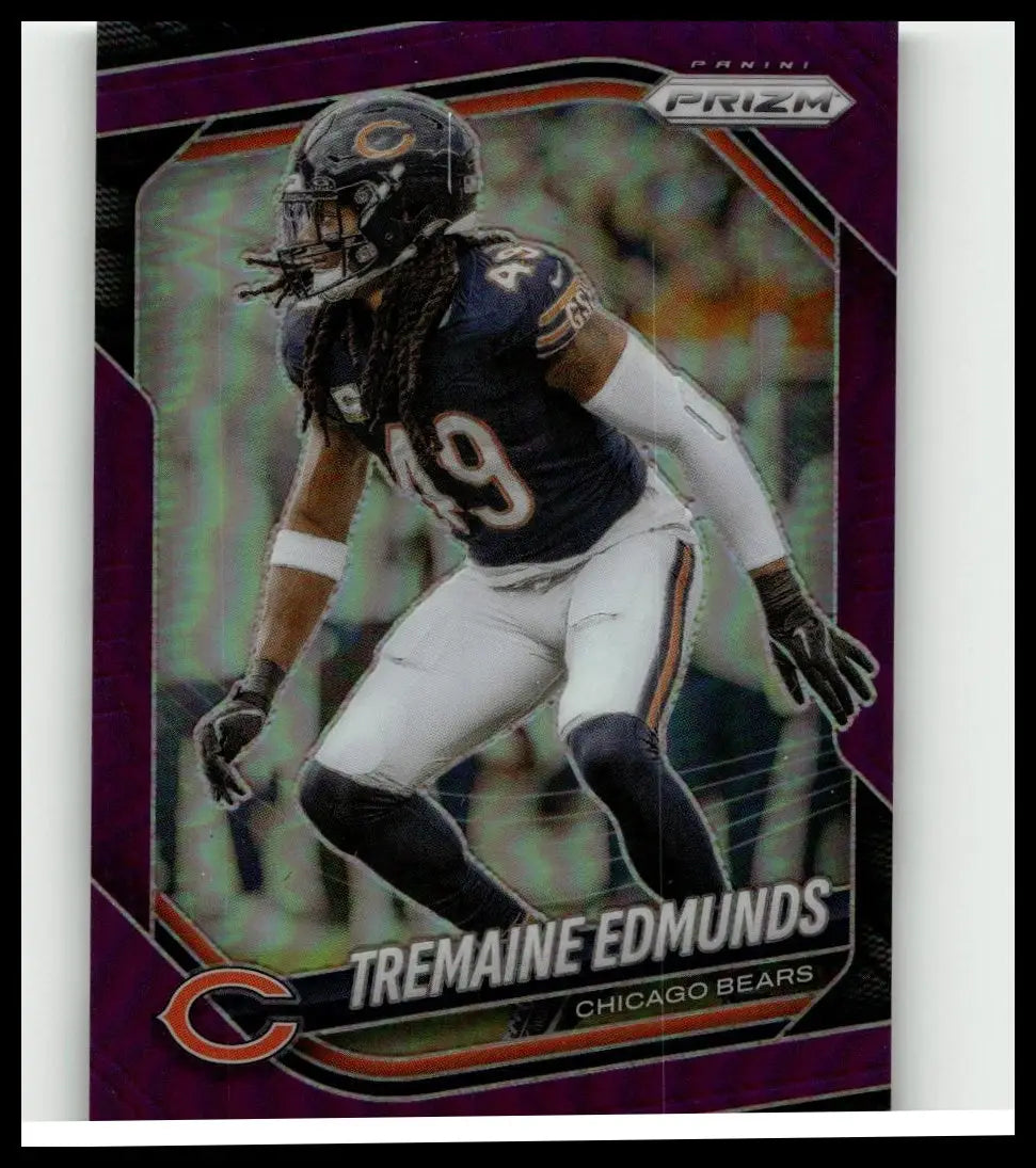 Purple and silver 2025 panini prizm tremaine edmunds football trading card numbered 245 purple #/125 in bears uniform