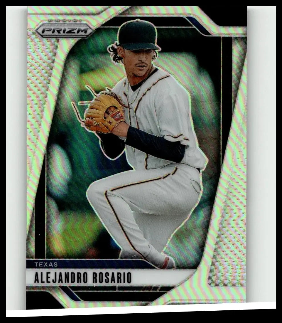 2025 panini prizm #254 alejandro rosario silver prizms baseball card featuring rosario in white uniform with green cap