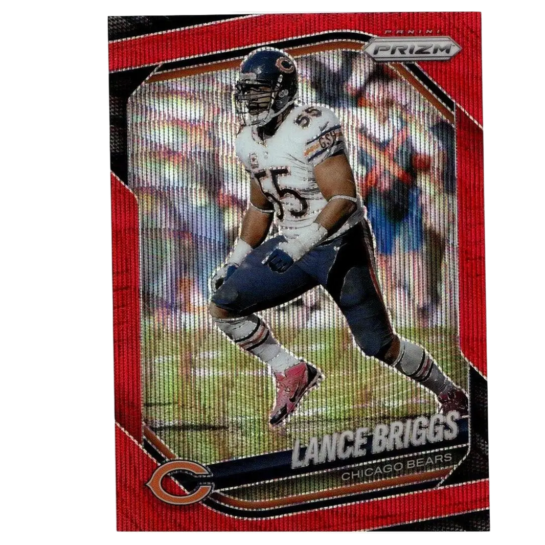 Red and black panini prizm 2025 lance briggs red wave football trading card in chicago bears uniform numbered 149