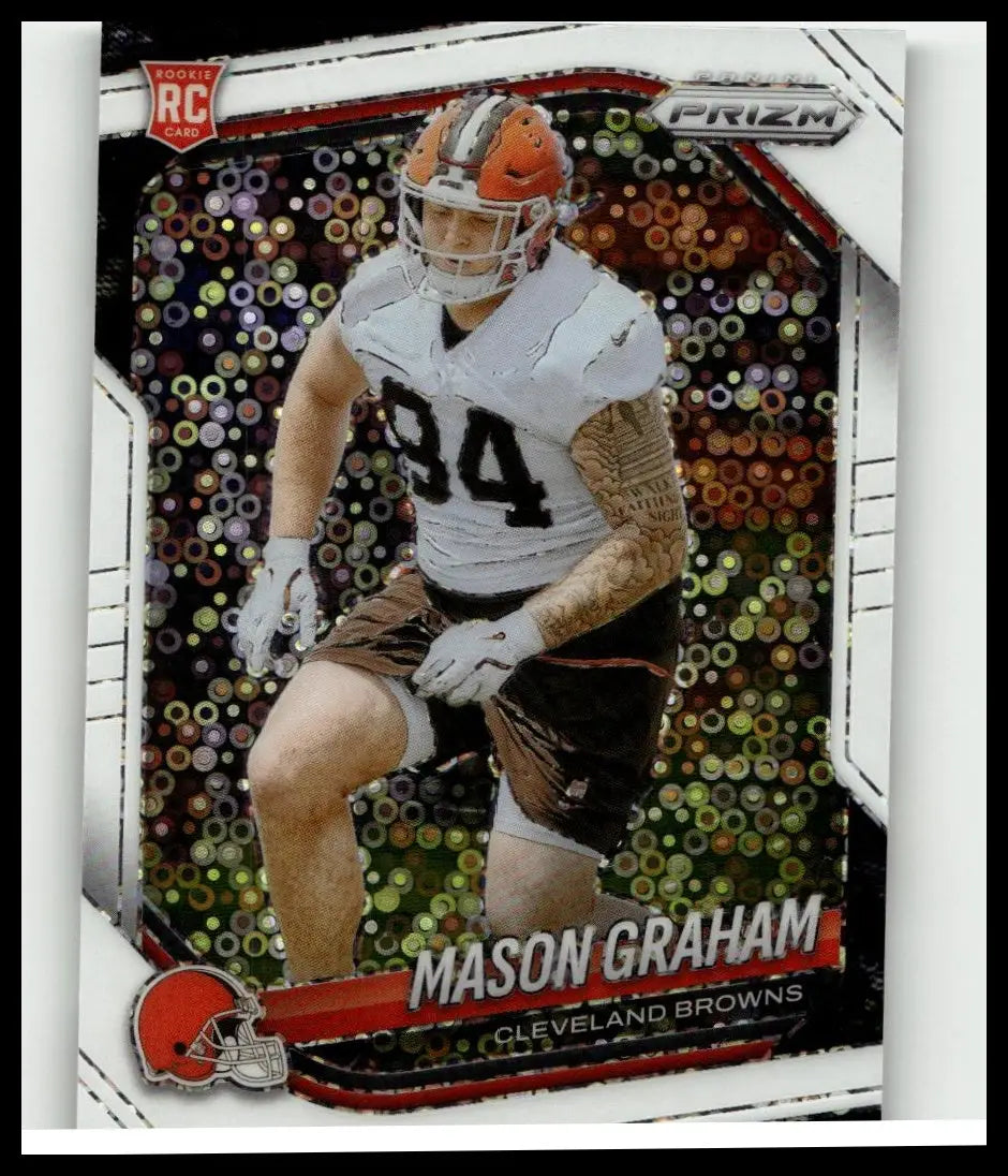 2025 Panini Prizm #354 Mason Graham Prizm rookie autograph football card with white jersey and orange helmet