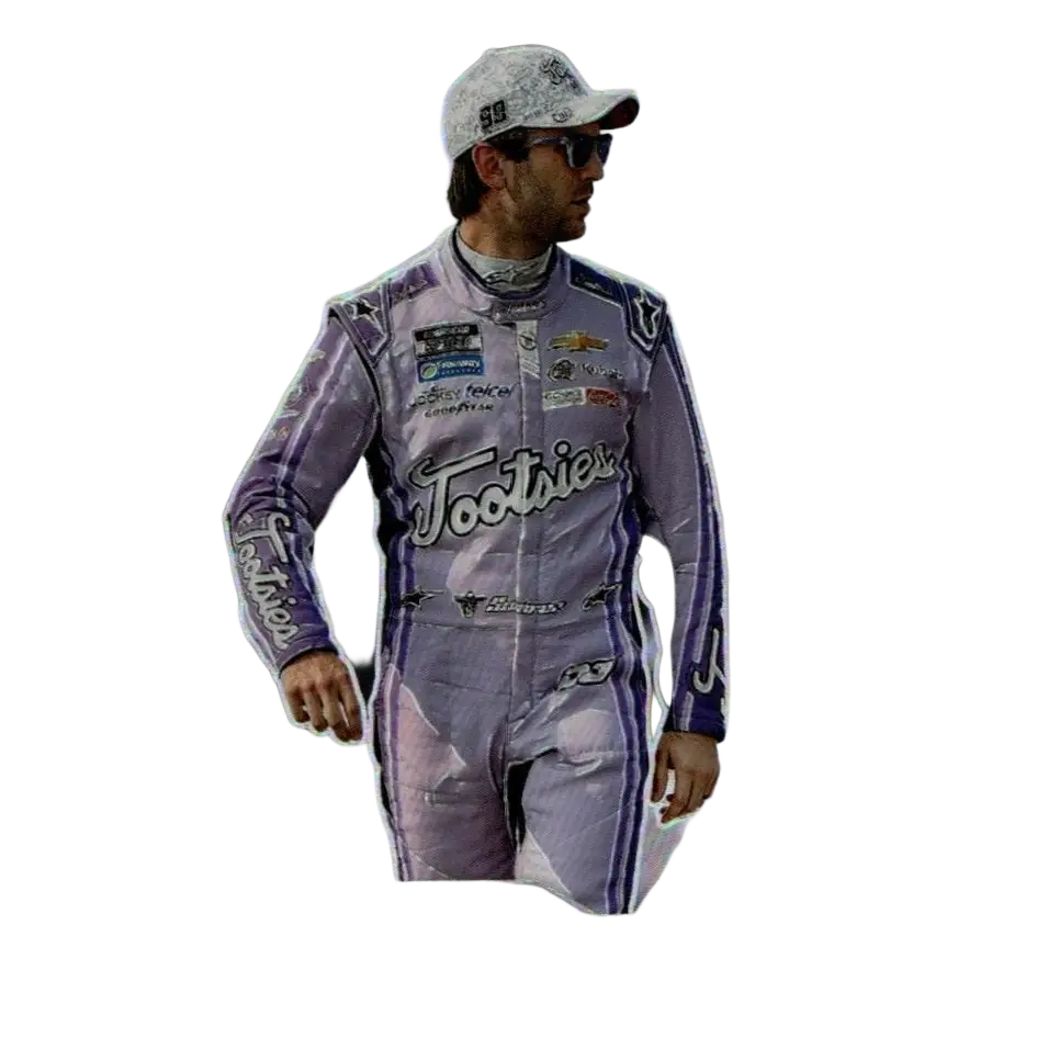 2025 panini prizm #36 daniel suarez silver featuring a purple and silver tootsie racing suit worn by daniel suarez