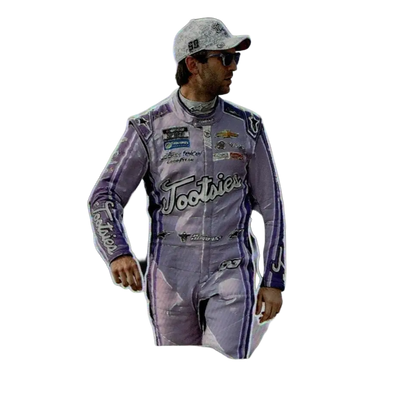 2025 panini prizm #36 daniel suarez silver featuring a purple and silver tootsie racing suit worn by daniel suarez