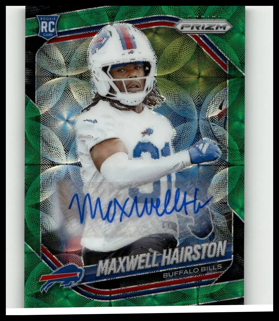 Green and silver 2025 panini prizm #360 maxwell hairston prizm rookie autograph card signed in blue ink numbered 75