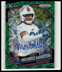 Green and silver 2025 panini prizm #360 maxwell hairston prizm rookie autograph card signed in blue ink numbered 75