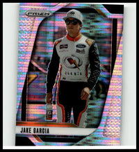 A shimmering holographic 2025 Panini Prizm #39 Jake Garcia Pulsar trading card featuring Jake Garcia in a white black suit