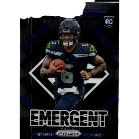 Dark blue and green seattle seahawks rookie card featuring jalen milroe emergent from 2025 panini prizm series