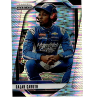 Blue and white racing suit worn by nascar driver rajah caruth on holographic 2025 panini prizm rajah caruth pulsar card