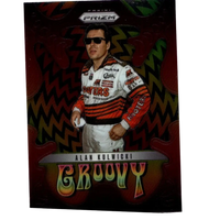 2025 panini prizm #5 alan kulwicki groovy trading card featuring him in white orange black racing suit on red background