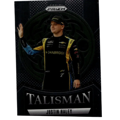 Black and yellow racing suit worn by justin haley with gainbridge logo in 2025 panini prizm #6 justin haley talisman
