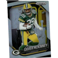 Green and yellow 2025 panini prizm #66 xavier mckinney silver football card featuring the player in uniform