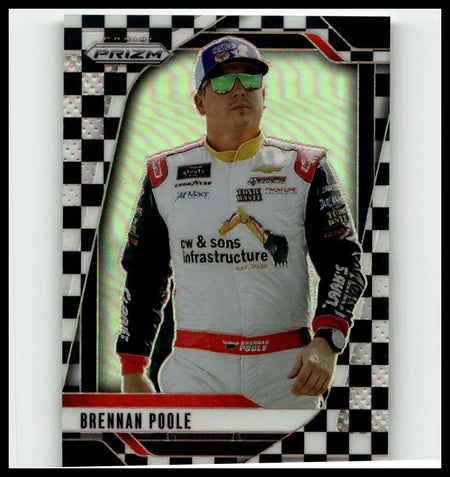 2025 panini prizm #71 brennan poole checkered flag card featuring prizm holographic racing suit with cw & sons infrastructure logo