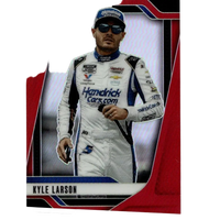 White and blue racing suit with sponsor logos worn by kyle larson featured in 2025 panini prizm kyle larson red card