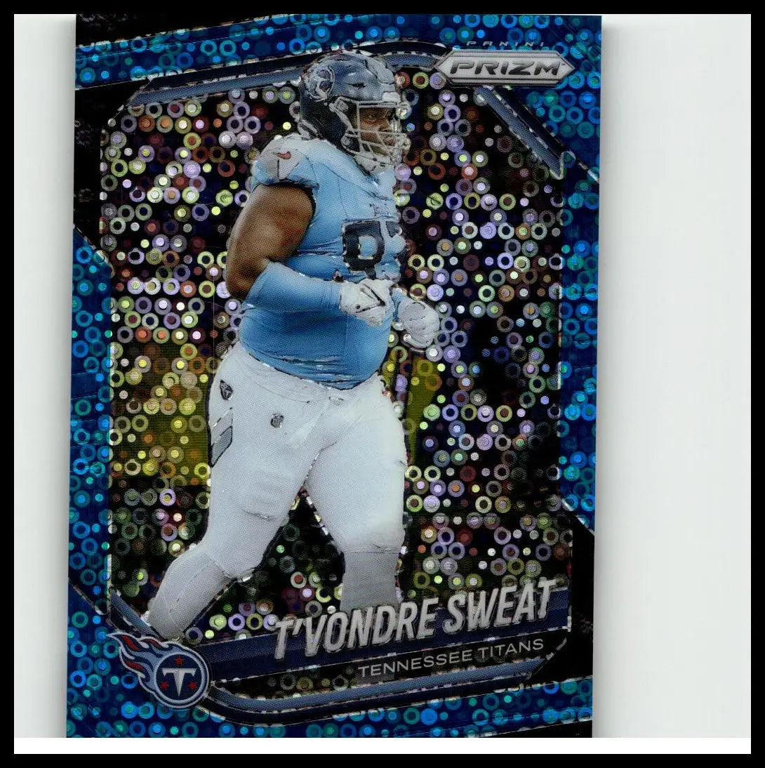 Blue and silver panini prizm football card featuring t’vondre sweat in huddle blue numbered 80 of 125