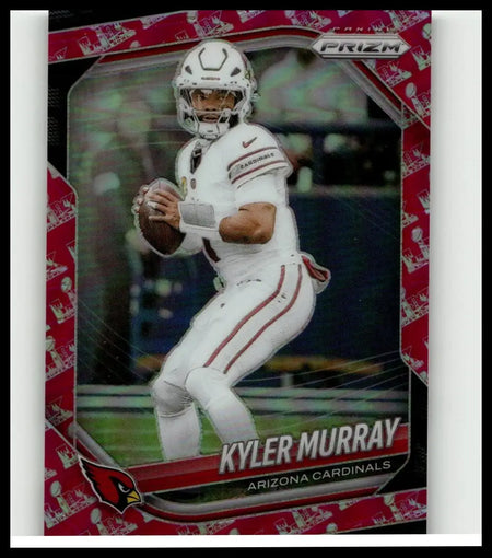 White and red arizona cardinals kyler murray pink panini prizm football trading card 2025 prizm 87 in action