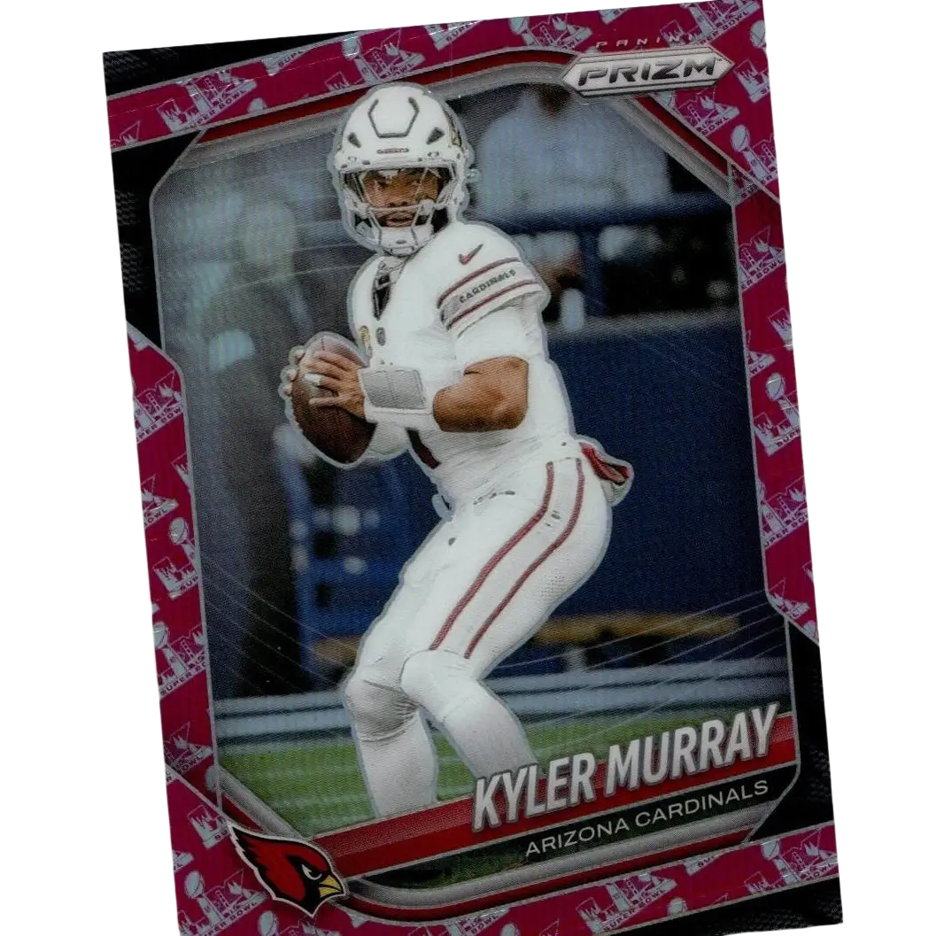2025 panini prizm #87 kyler murray super bowl lx trading card featuring murray in white uniform with maroon stripes
