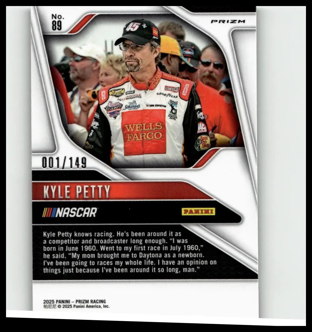 2025 panini prizm kyle petty green scope trading card with glossy finish and red black accents on border numbered 149