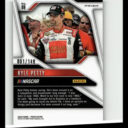 This 2025 Panini Prizm Nascar trading card features Kyle Petty in red white and black petty green scope colors