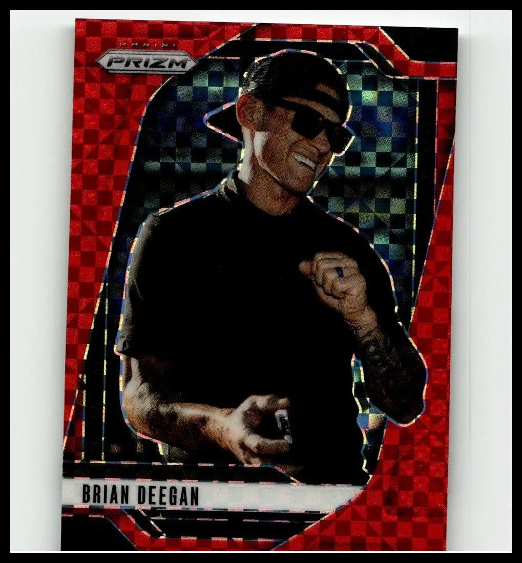 2025 panini prizm #98 brian deegan red power trading card in red and black checkered design numbered to 175