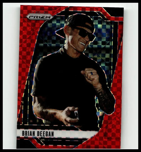 2025 panini prizm #98 brian deegan red power trading card in red and black checkered design numbered to 175