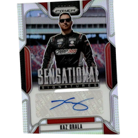Black and red 2025 panini prizm kaz grala sensational signatures trading card with autograph in racing suit