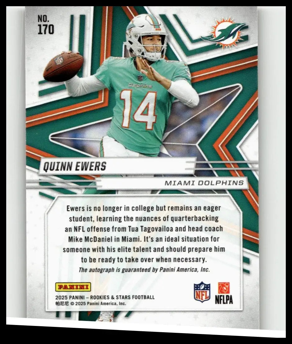 2025 Panini rookies and stars orange quinn ewers rookie signatures card features ewers in teal jersey number 14