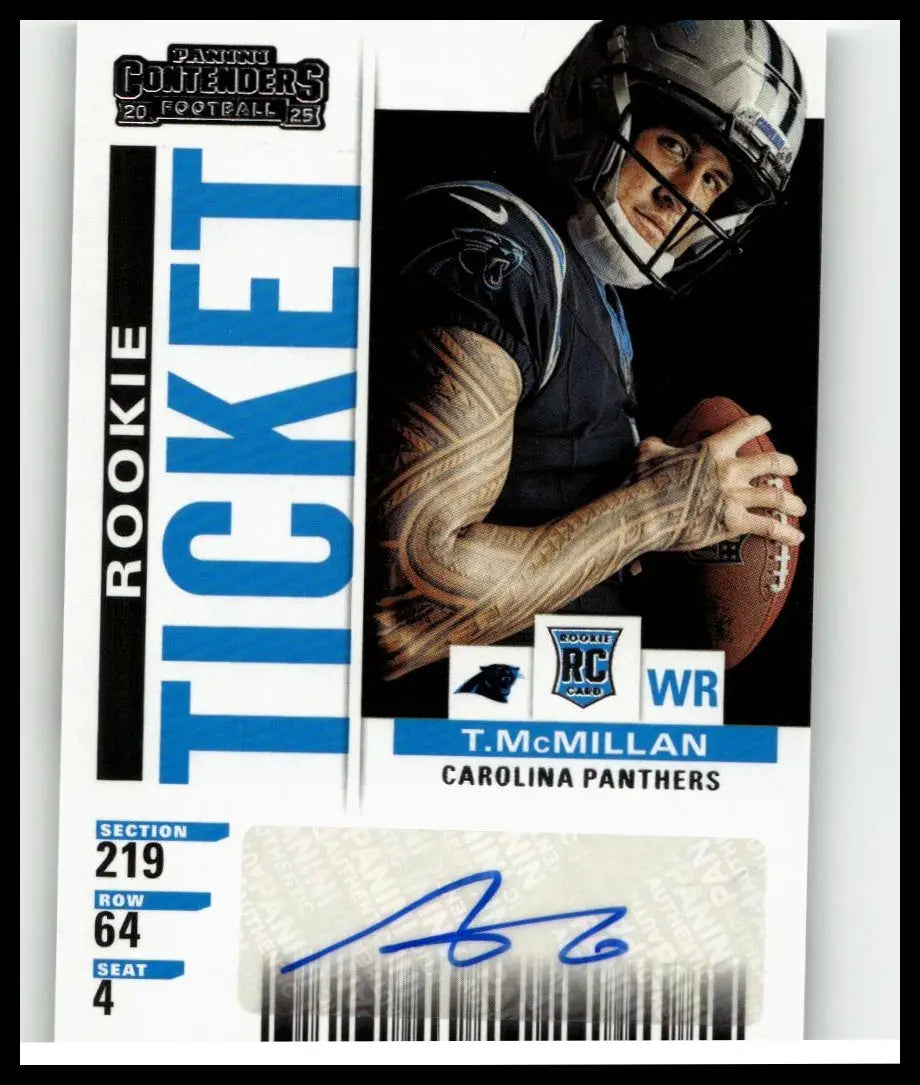 Blue and white 2025 panini select tetairoa mcmillan contenders rookie ticket card featuring mcmillan contenders rookie