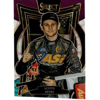 Black racing suit with gold and silver accents featuring asi branding in 2025 panini select austin beers action figure