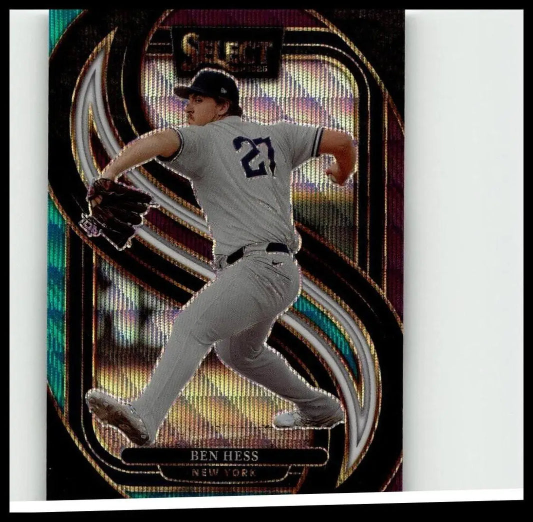 Gray ben hess baseball jersey with number 27 black trim and nike swoosh sleeve in 2025 panini select tri-color prizms