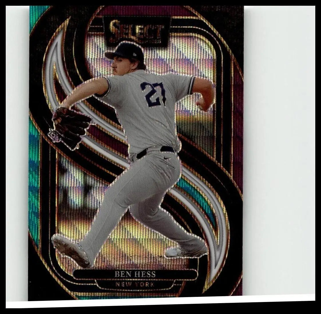 Gray ben hess baseball jersey with number 27 black trim and nike swoosh sleeve in 2025 panini select tri-color prizms