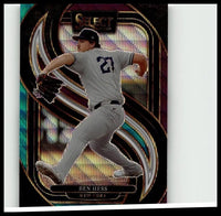 Gray ben hess baseball jersey with number 27 black trim and nike swoosh sleeve in 2025 panini select tri-color prizms