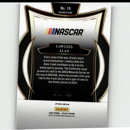 Black and silver nascar panini select trading card featuring lawless alan purple with glossy finish and gold trim