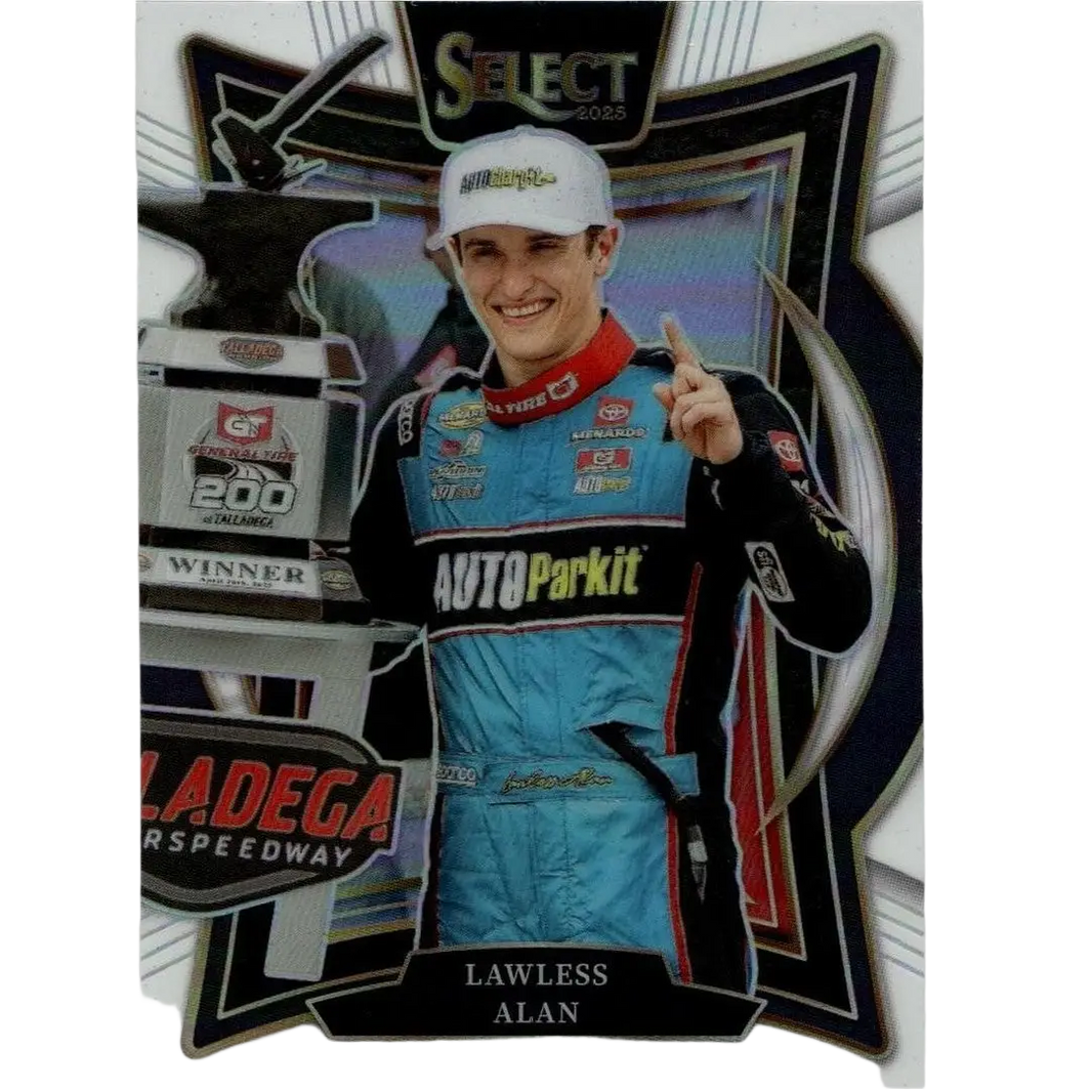 Blue and black racing suit with autoparkit branding worn by lawless alan white in 2025 panini select alan white prizms card