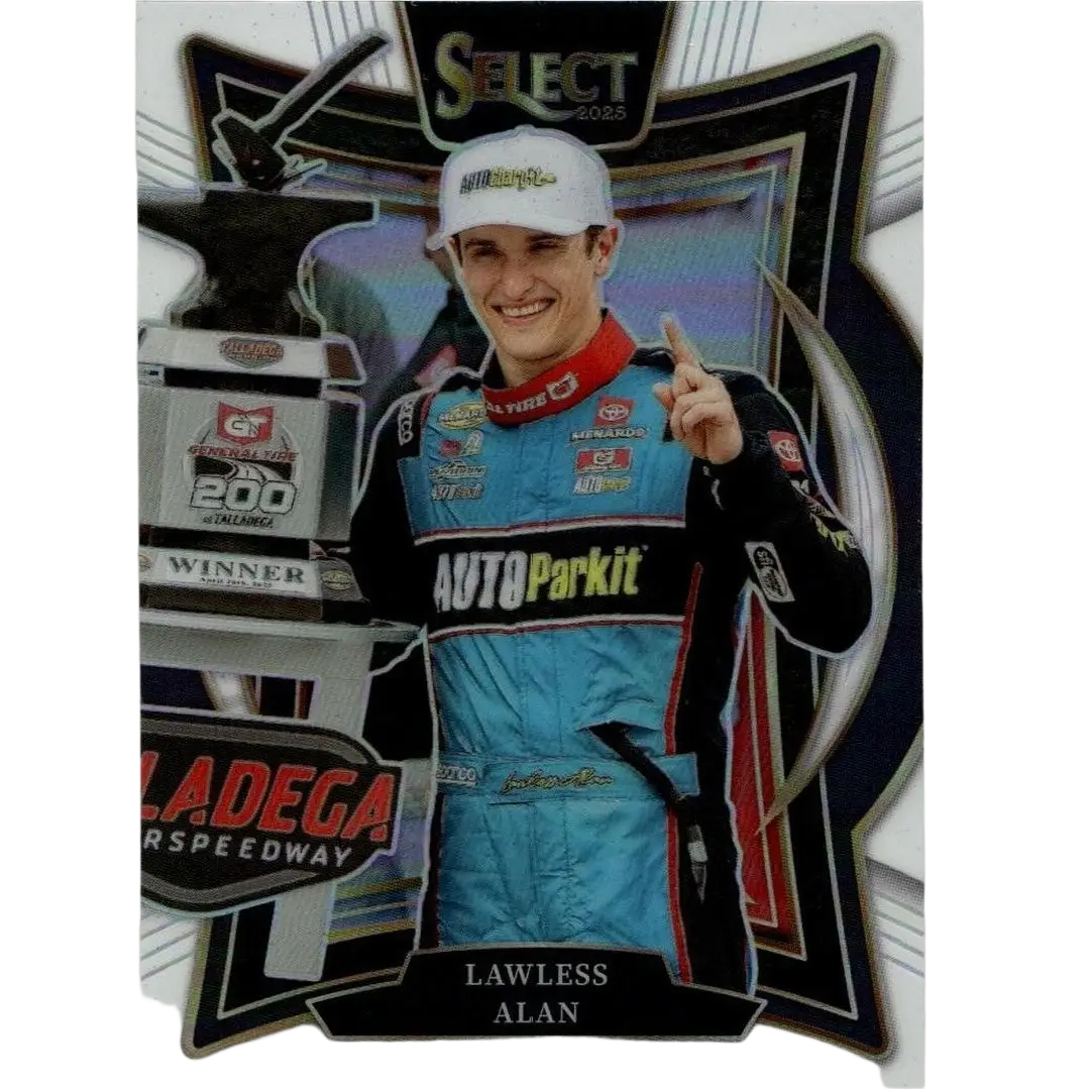 Blue and black racing suit with autoparkit branding worn by lawless alan white in 2025 panini select alan white prizms card