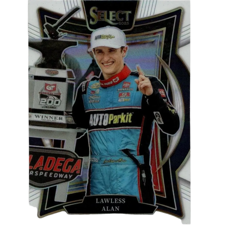 Blue and black racing suit with autoparkit branding worn by lawless alan white in 2025 panini select alan white prizms card