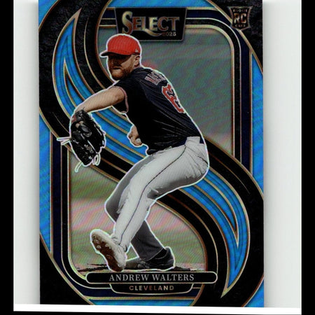 Blue and black holographic baseball trading card featuring andrew walters in a red cap, navy jersey with number 48, and white pants.
