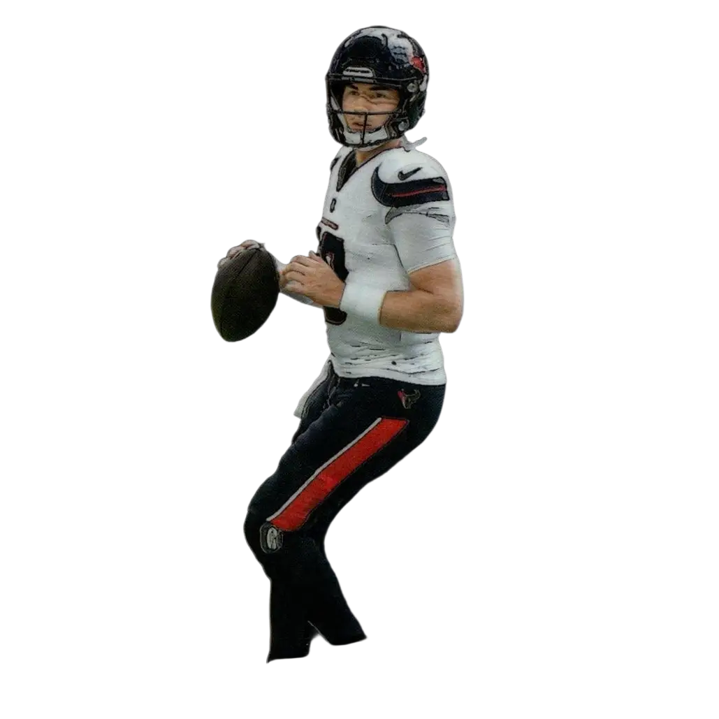 Black and white football trading card featuring graham mertz in houston texans uniform from 2025 panini select